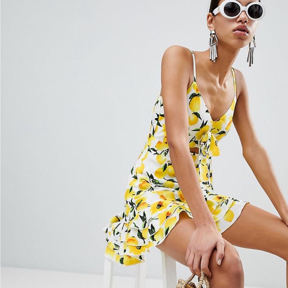 Boohoo Yellow Lemon Print Dress